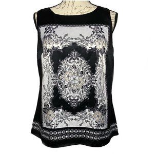 212 Collection Sleeveless Silky Floral Top Size Medium Black White